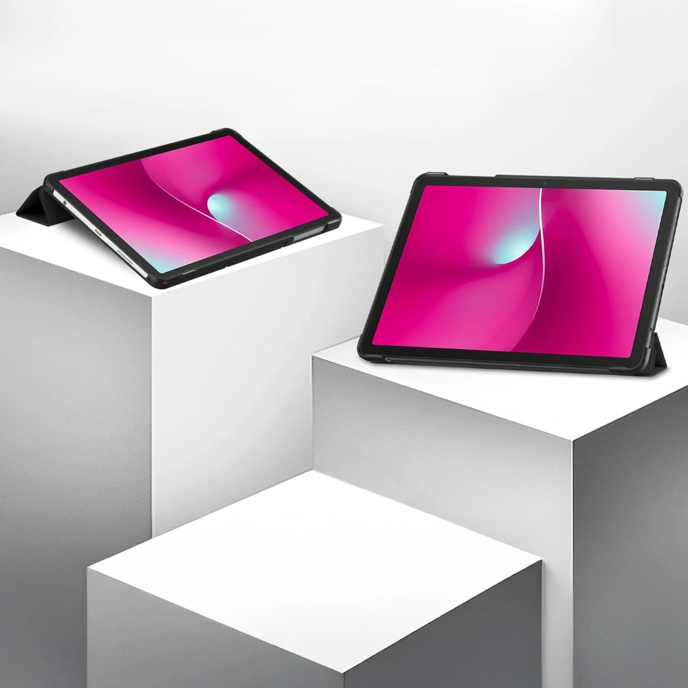Planšetinio kompiuterio dėklas SUPERO Smart, skirtas T-Mobile T Planšetė 2 10.1 5G 2025, su dangteliu, juodas – apsauginis su stovu