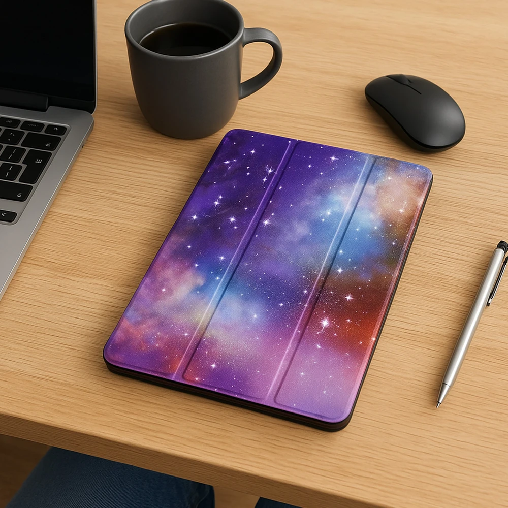 Planšetinio kompiuterio dėklas Strado-Tech Graphic skirtas Redmi Pad SE 8.7 2024 / Redmi Pad, Galactica – apsauginis su stovu, prieiga prie portų ir mygtukų