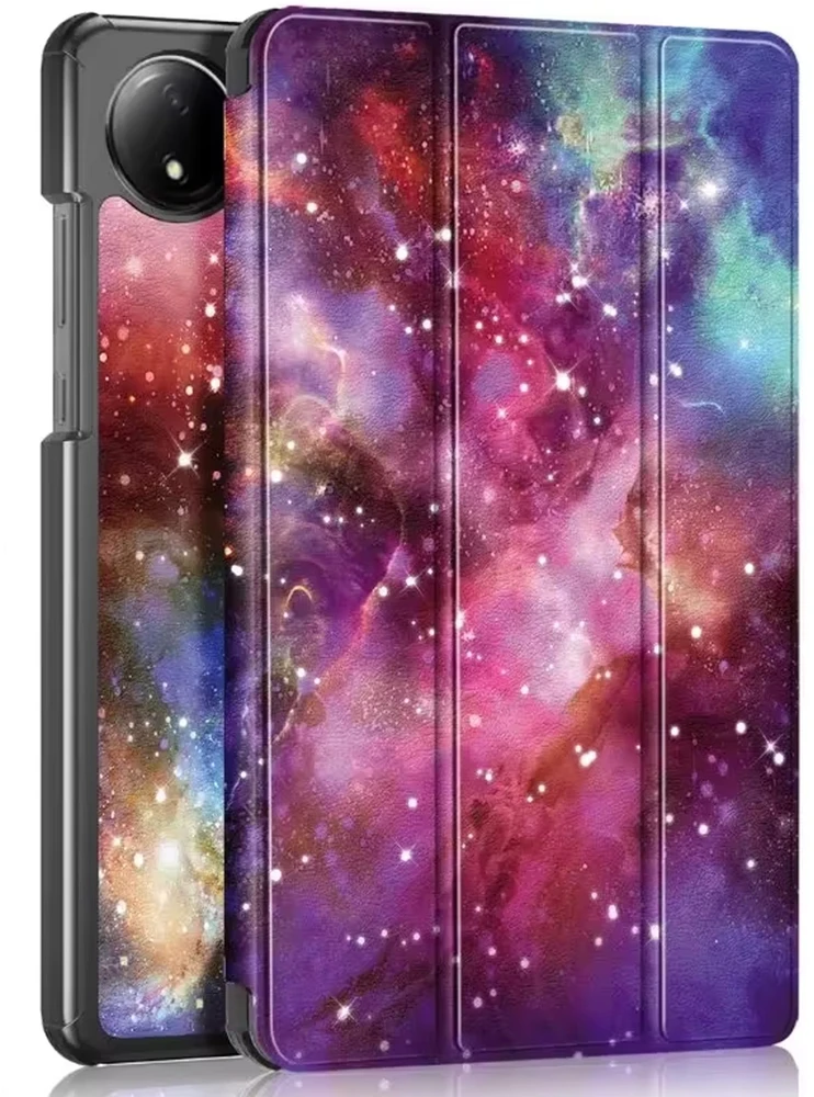 Planšetinio kompiuterio dėklas Strado-Tech Graphic skirtas Redmi Pad SE 8.7 2024 / Redmi Pad, Galactica – apsauginis su stovu, prieiga prie portų ir mygtukų