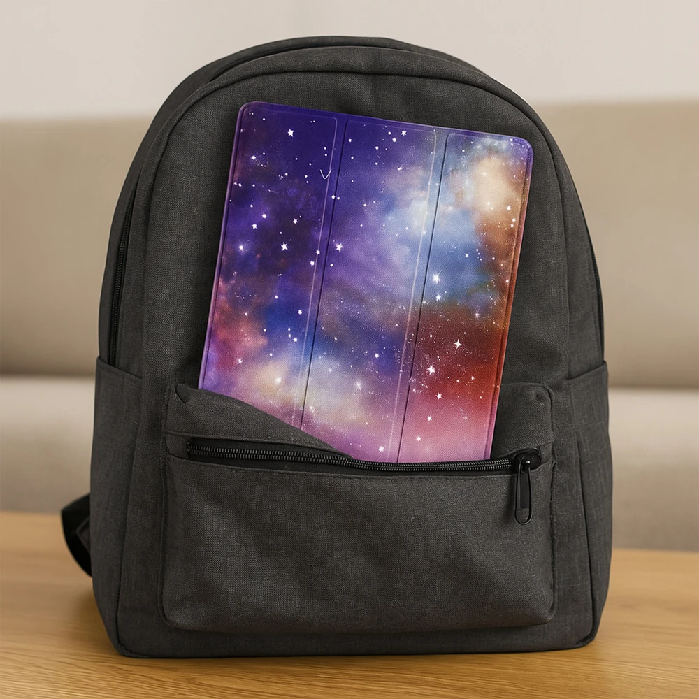 Planšetinio kompiuterio dėklas Strado-Tech Graphic skirtas Redmi Pad SE 8.7 2024 / Redmi Pad, Galactica – apsauginis su stovu, prieiga prie portų ir mygtukų