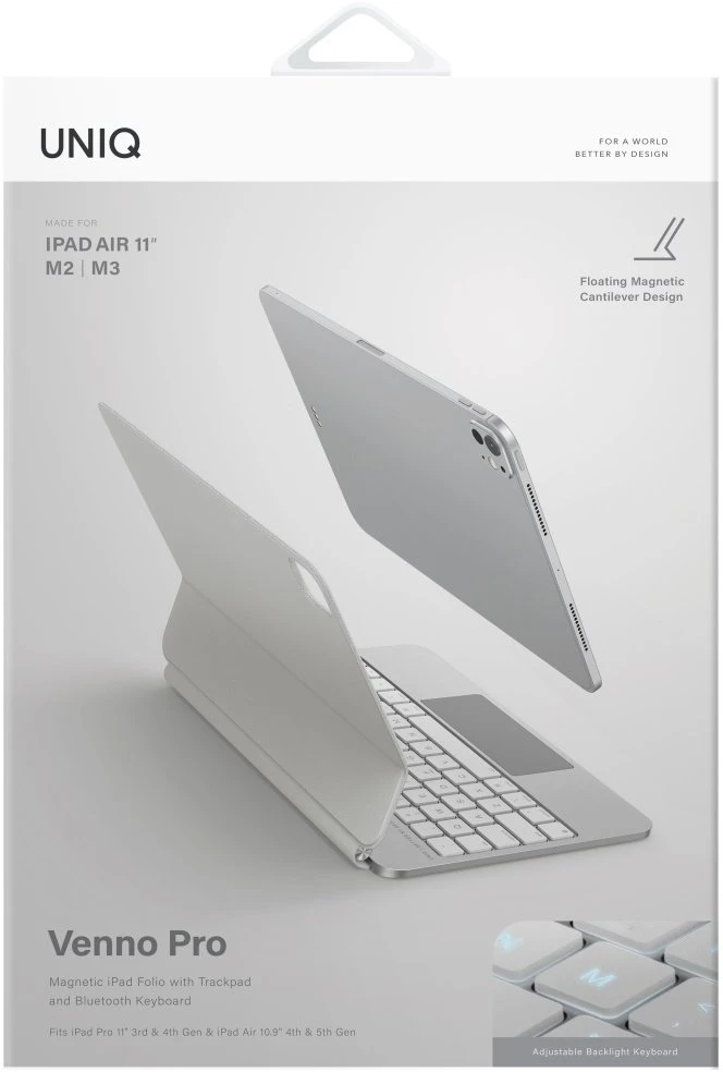 „Uniq Venno Pro“ magnetinis išmanusis dėklas su klaviatūra, skirtas „iPad Air 10.9" (2020/2022) / „Pro 11" (2021/2022) / „Air 11" (2024/2025/2026)“ - Baltas