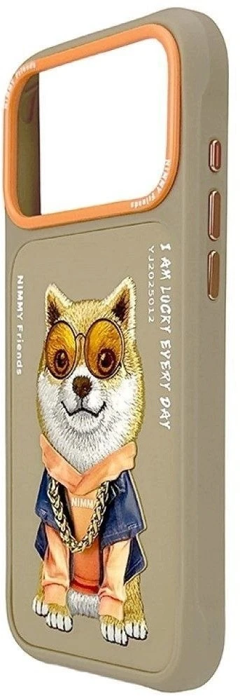 NIMMY dėklas GLASSES COOL DOG, skirtas IPHONE 18 Pro Max/17 Pro Max, smėlio spalvos