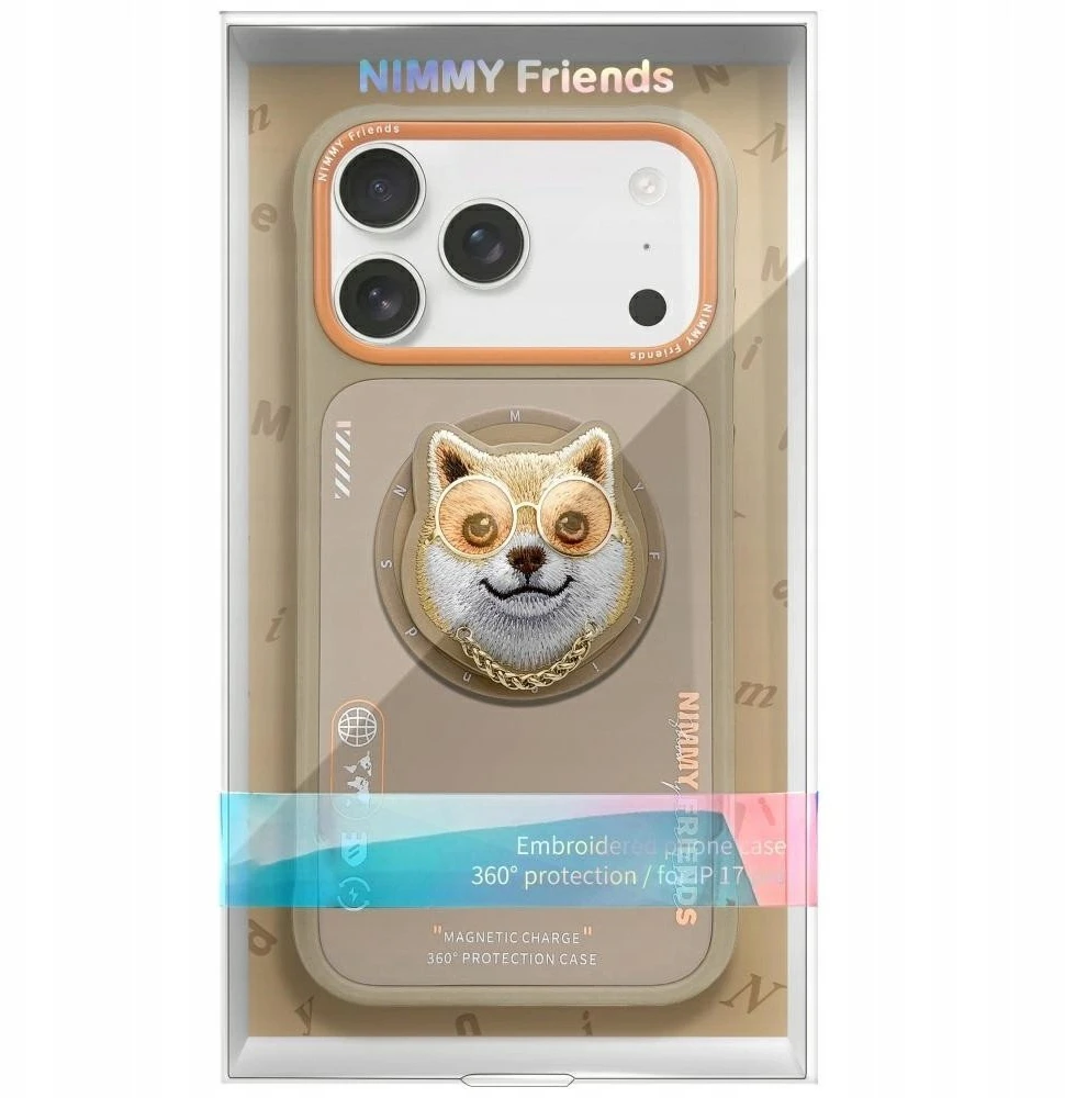NIMMY dėklas GLASSES COOL DOG, suderinamas su „MagSafe“, skirtas IPHONE 17, smėlio spalvos