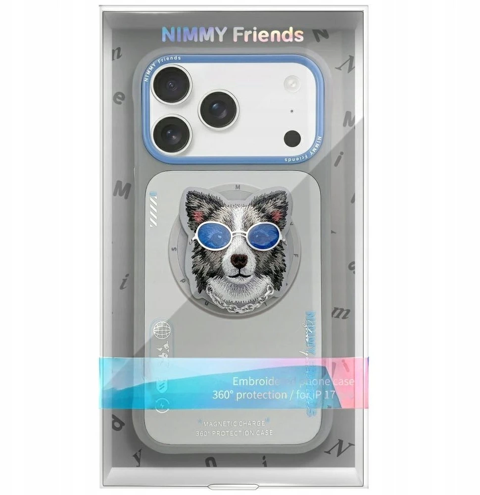 NIMMY dėklas GLASSES COOL DOG, suderinamas su „MagSafe“, skirtas IPHONE 17, pilkas
