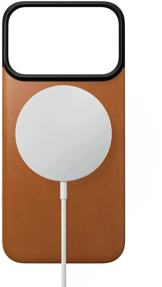 Dėklas Nomad magnetinė odinė nugarėlė, balno spalvos (Horween), MagSafe - iPhone 18 Pro/17 Pro