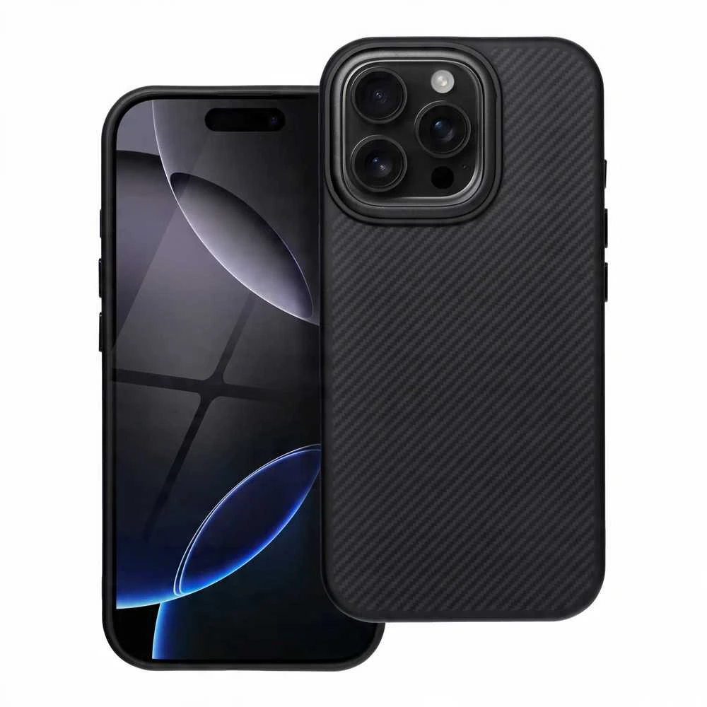 „Oem iPhone 15 PRO Carbon Elite Mag Cover“ dėklas, suderinamas su „MagSafe“ (juodas)