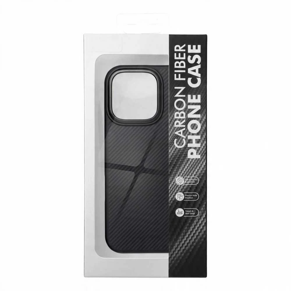 „Oem iPhone 15 PRO Carbon Elite Mag Cover“ dėklas, suderinamas su „MagSafe“ (juodas)
