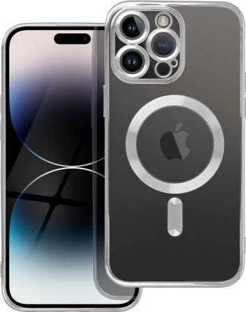 OEM dėklas, skirtas iPhone 14 PRO, Electro Mag dėklas, suderinamas su MagSafe sidabrinis
