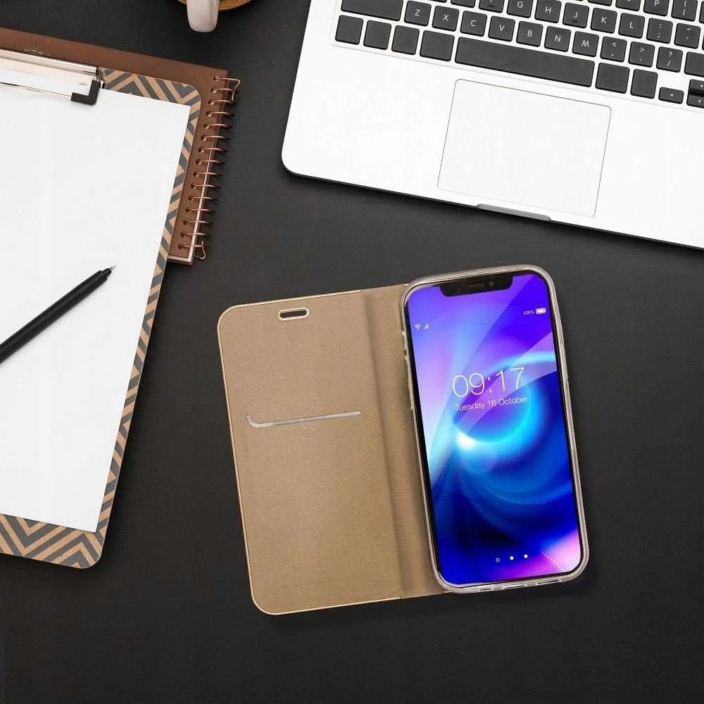 Dėklas Oem LUNA Book Gold skirtas Xiaomi Redmi Note 14 5G aukso spalvos