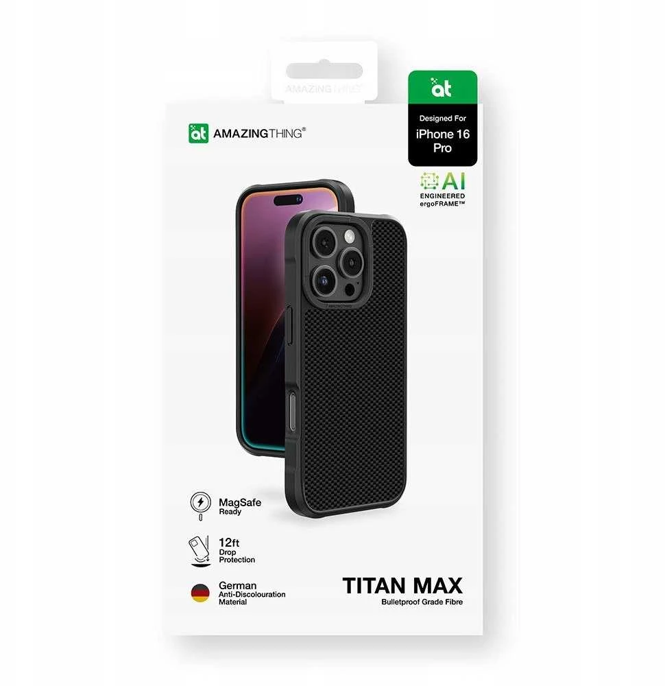 „AmazingThing Titan Max“ dėklas su 1500D aramidiniu pluoštu, skirtas „iPhone 16 Pro“ - Juodas