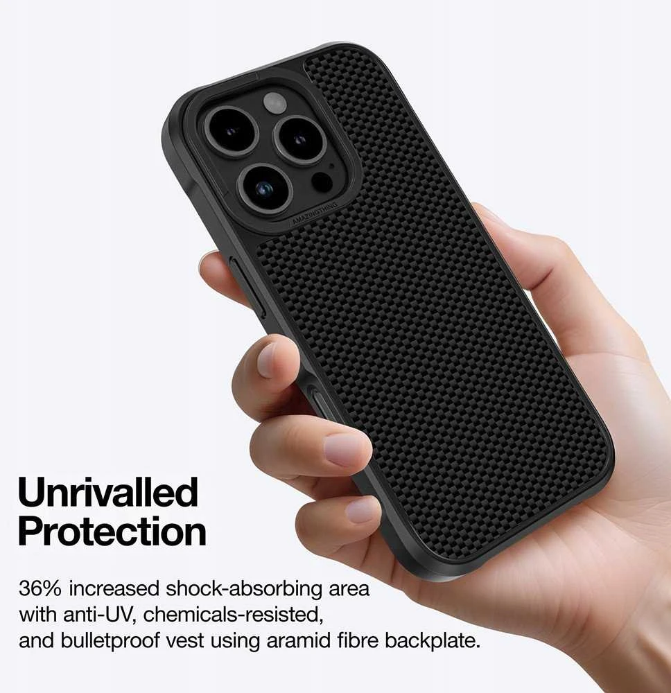 „AmazingThing Titan Max“ dėklas su 1500D aramidiniu pluoštu, skirtas „iPhone 16 Pro“ - Juodas