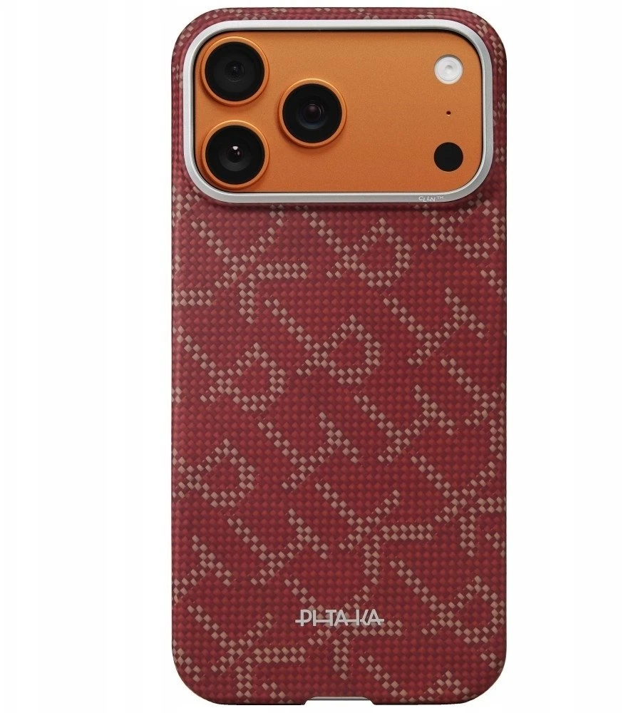 Dėklas PITAKA Ultra-Slim Monogram MagSafe skirtas Apple iPhone 17 Pro Max aukso spalvos red