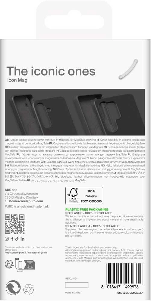 Puro Icon Mag Silicone with MagSafe Samsung Galaxy S25 – dėklas telefonui juodos spalvos