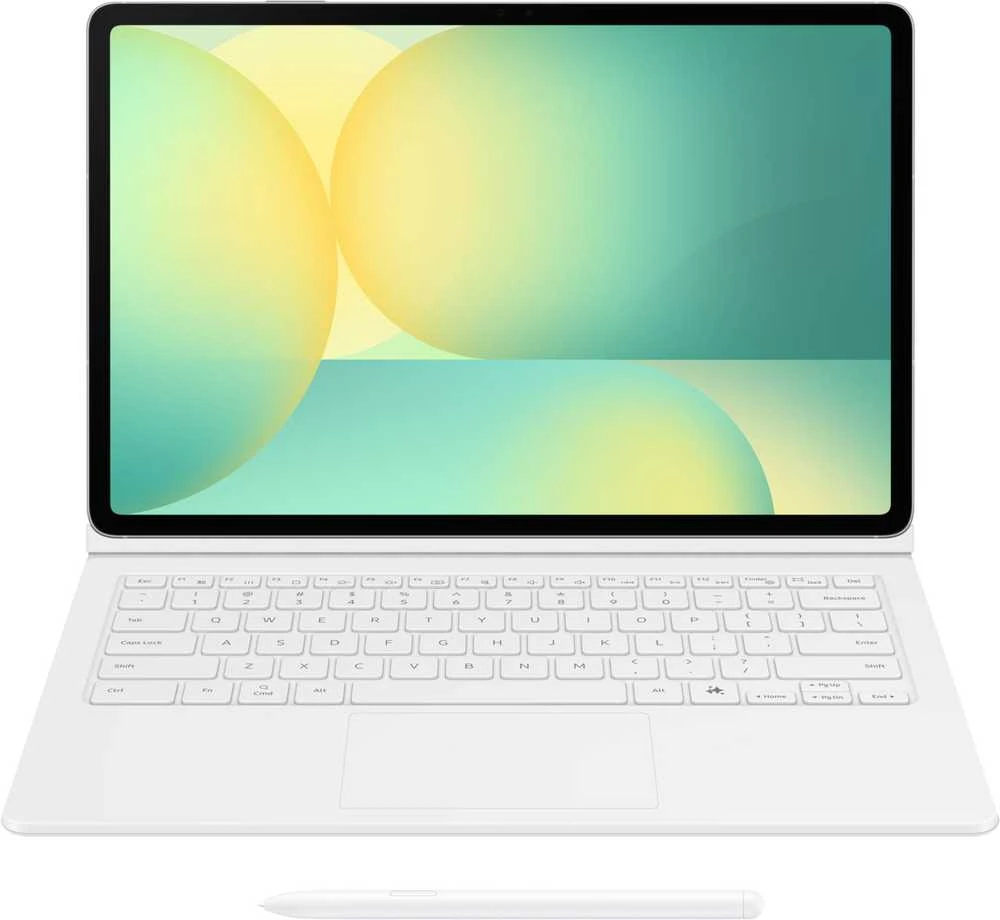 DX625UW knygos dangtelis su klaviatūra – dirbtinio intelekto klavišas, „Samsung Galaxy Tab S10 FE+“, baltas
