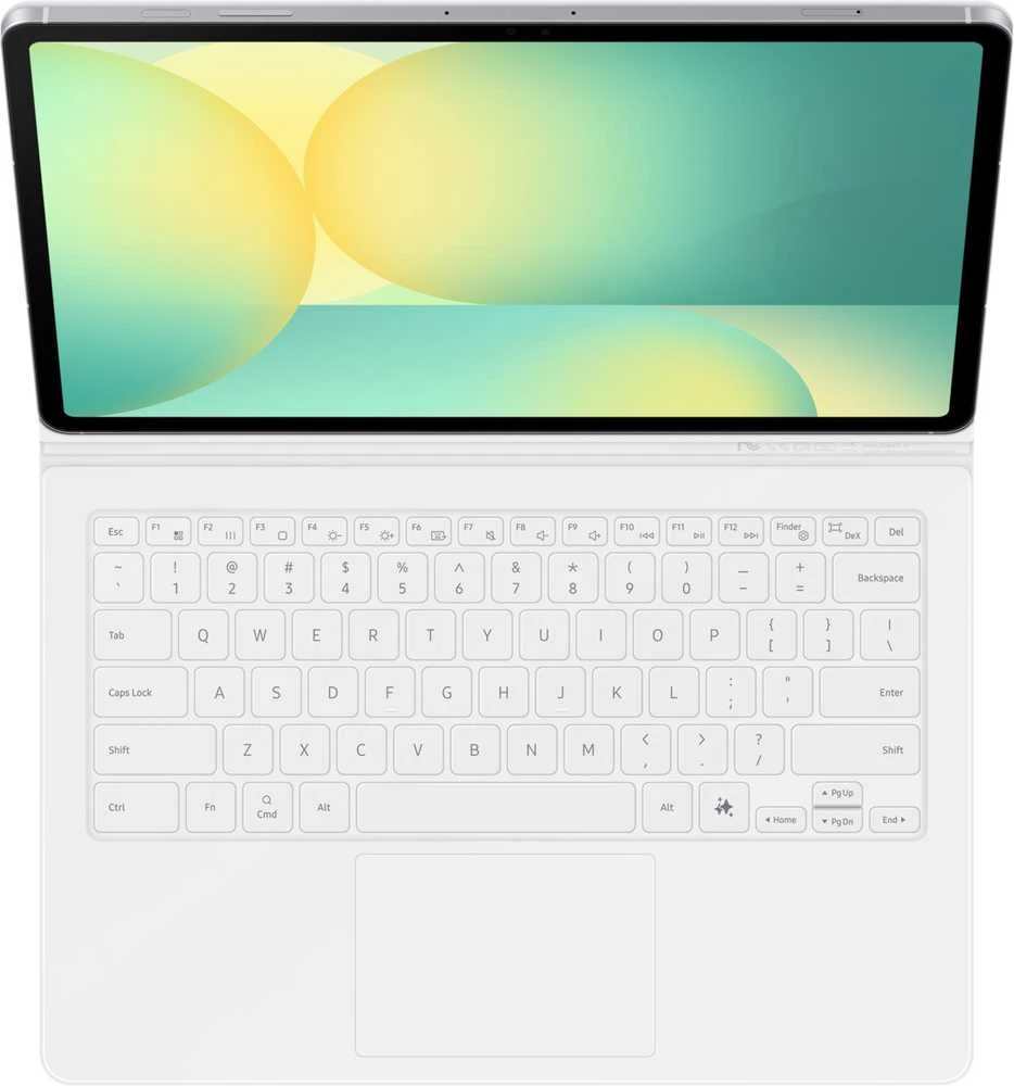 DX625UW knygos dangtelis su klaviatūra – dirbtinio intelekto klavišas, „Samsung Galaxy Tab S10 FE+“, baltas