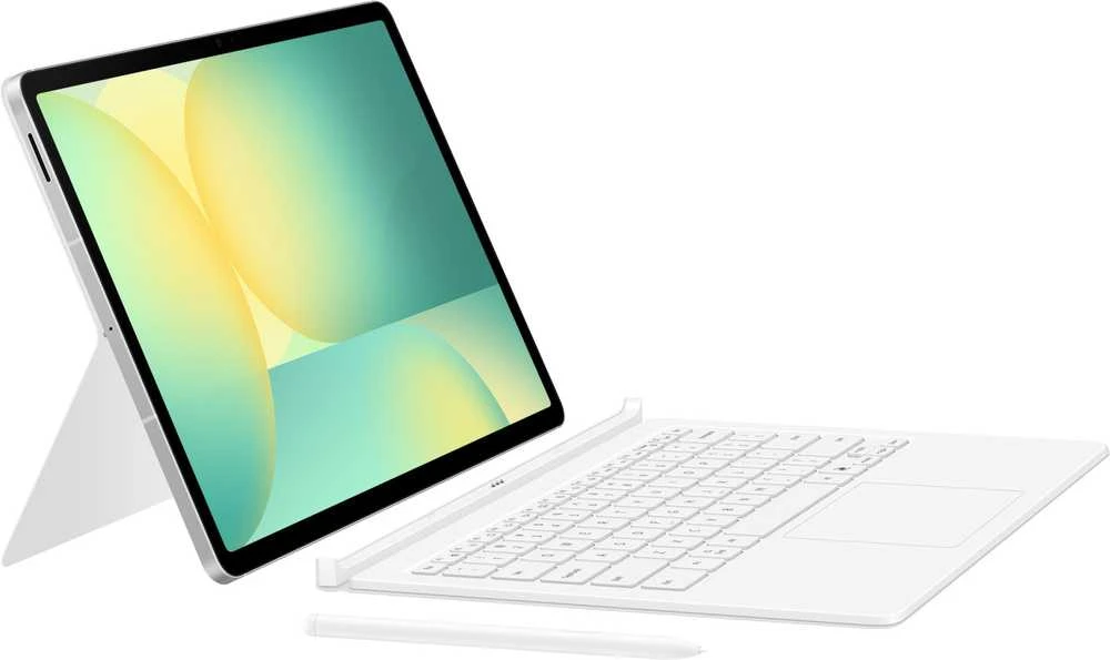 DX625UW knygos dangtelis su klaviatūra – dirbtinio intelekto klavišas, „Samsung Galaxy Tab S10 FE+“, baltas