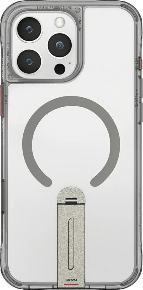 Dėklas Skinarma Helix Apple iPhone 16 Pro magnetinis įkrovimo stovas, 360° besisukantis, titano spalvos