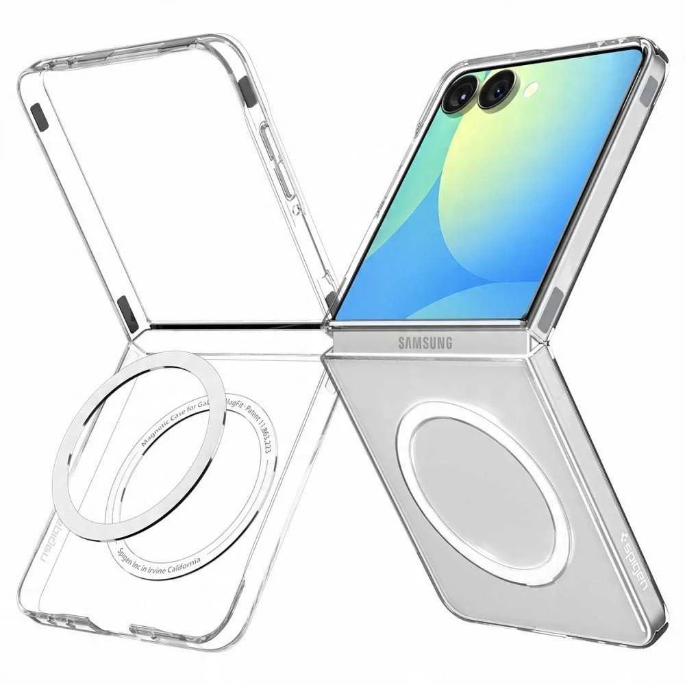 Dėklas Spigen AirSkin Mag MagSafe Samsung Galaxy Z Flip 7 Crystal skaidrus ir baltos spalvos
