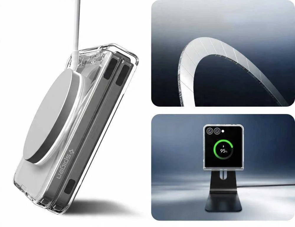 Dėklas Spigen AirSkin Mag MagSafe Samsung Galaxy Z Flip 7 Crystal skaidrus ir baltos spalvos