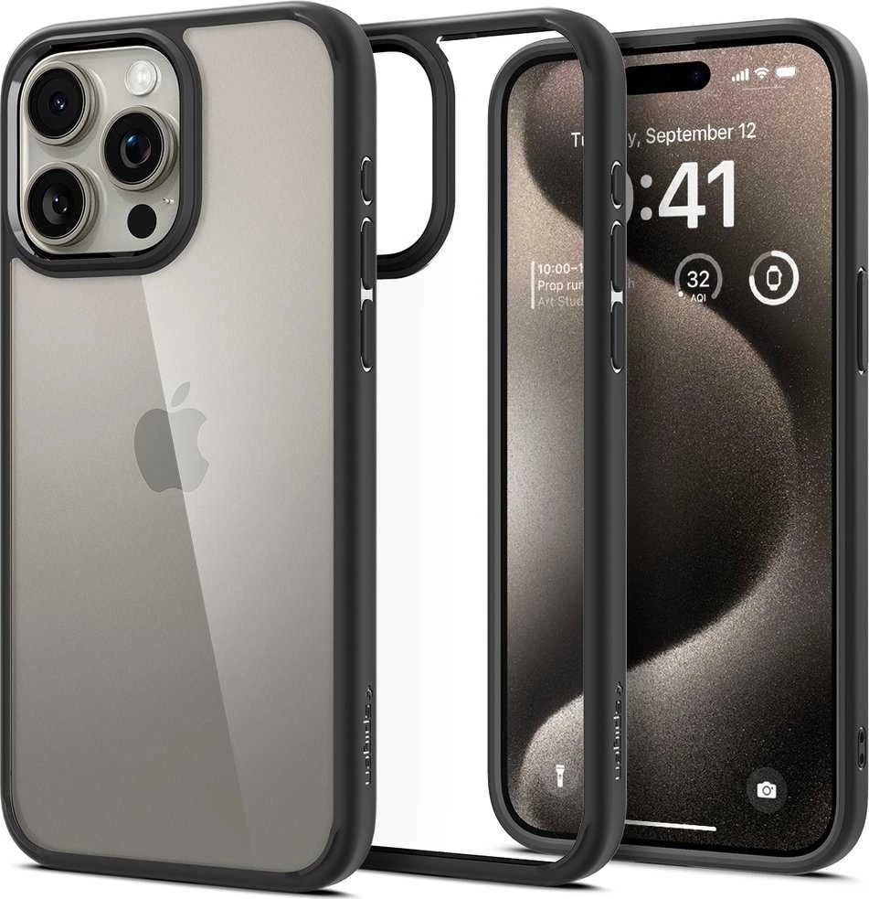 Dėklas Spigen Crystal Hybrid, matinė juoda - iPhone 15 Pro Max