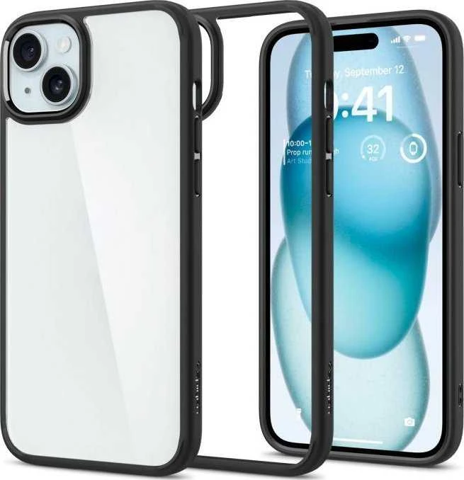 Spigen Crystal Hybrid, matte dėklas telefonui juodos spalvos – Apple iPhone 15 Plus