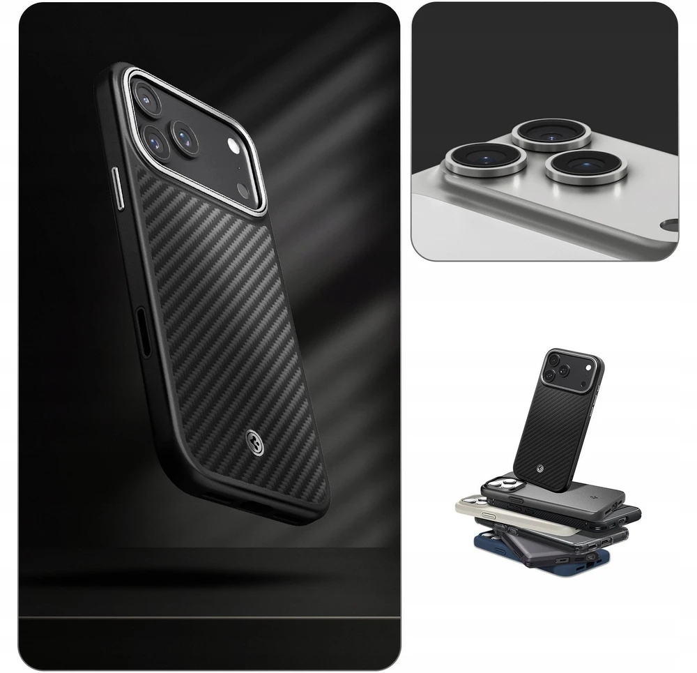 Spigen Enzo Aramid "T" MagSafe dėklas skirtas Apple iPhone 17 Pro – juodos spalvos ir sidabrinės spalvos