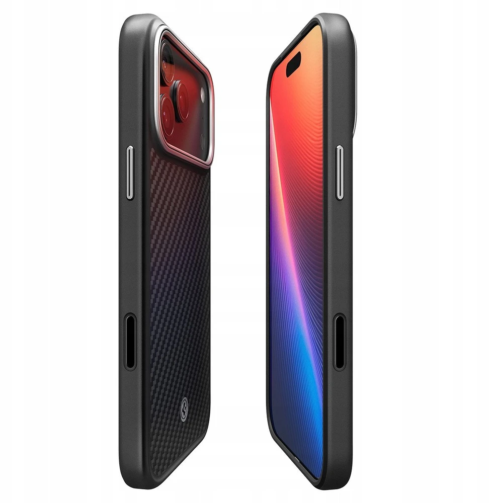 Spigen Enzo Aramid "T" MagSafe dėklas skirtas Apple iPhone 17 Pro – juodos spalvos ir sidabrinės spalvos