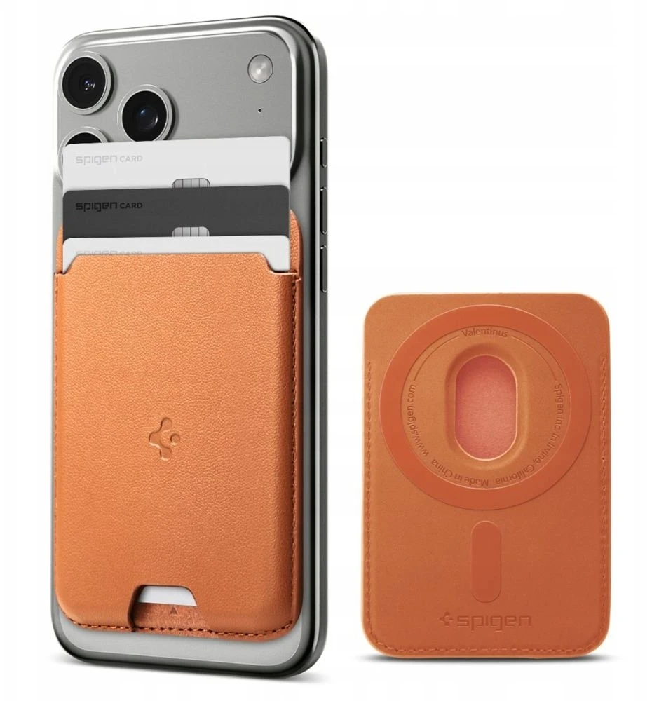 Dėklas Spigen Valentinus MagSafe Universal Magnetic Card Holder Metallic oranžinės spalvos