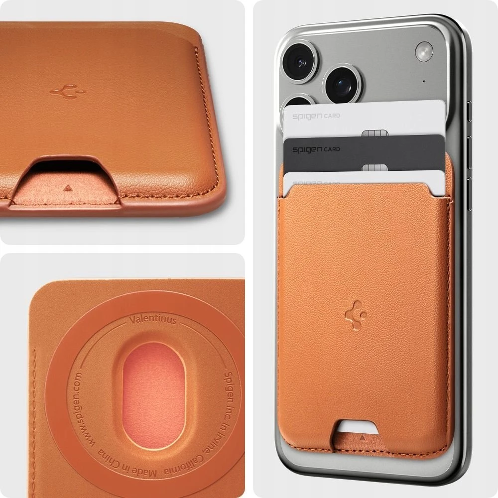 Dėklas Spigen Valentinus MagSafe Universal Magnetic Card Holder Metallic oranžinės spalvos