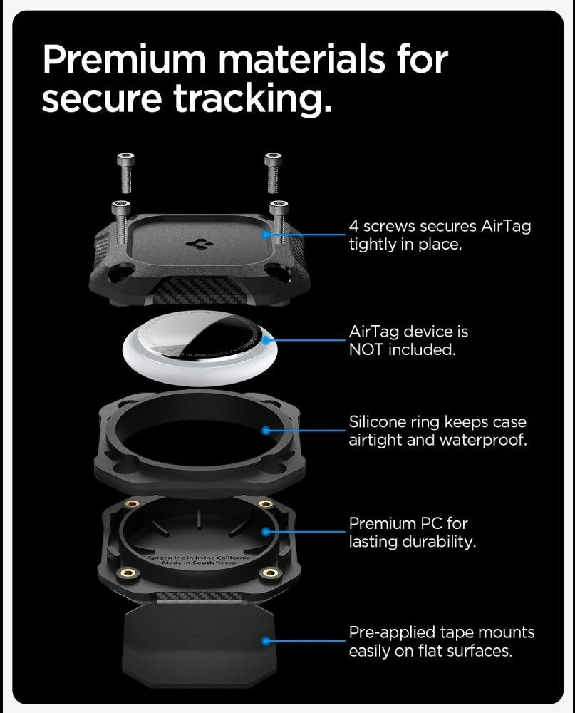 Spigen Tough Armor dėklas skirtas AirTag 1/2 – juodos spalvos