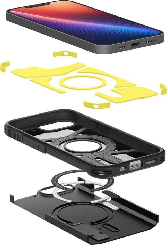 Spigen Tough Armor MagSafe Apple iPhone SE 4 (2025) su Stand – dėklas telefonui juodos spalvos