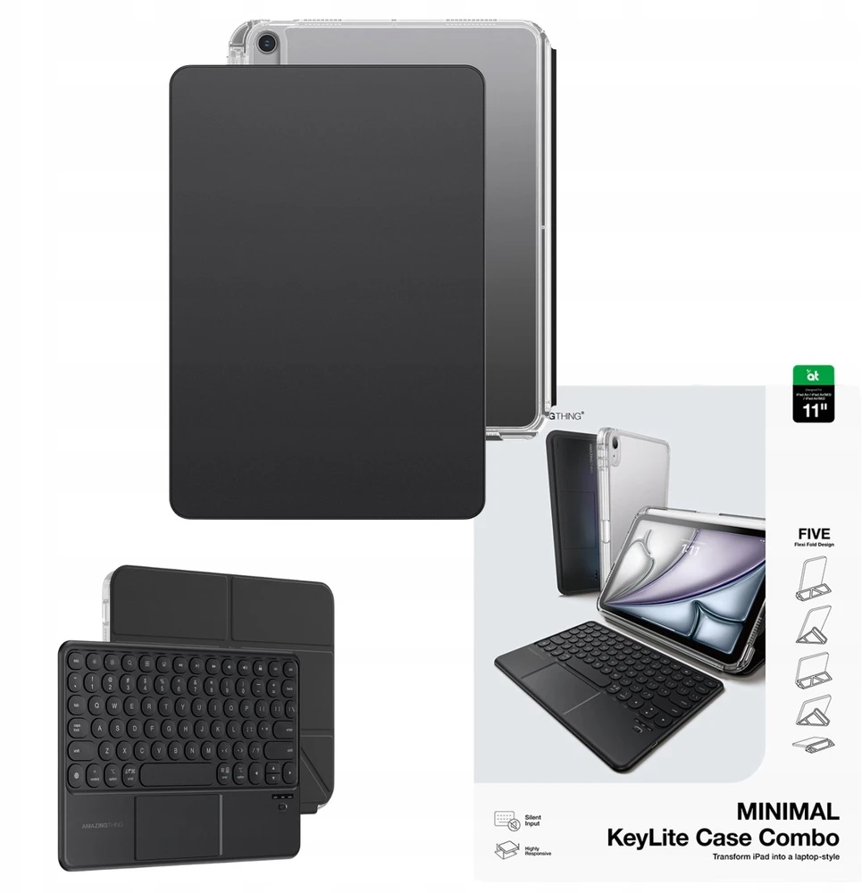 „AmazingThing Minimal Case KeyLite Combo“ klaviatūros dėklas, skirtas „iPad Air 11“ M2/M3/M4 (2024/2025/2026) - Juodas