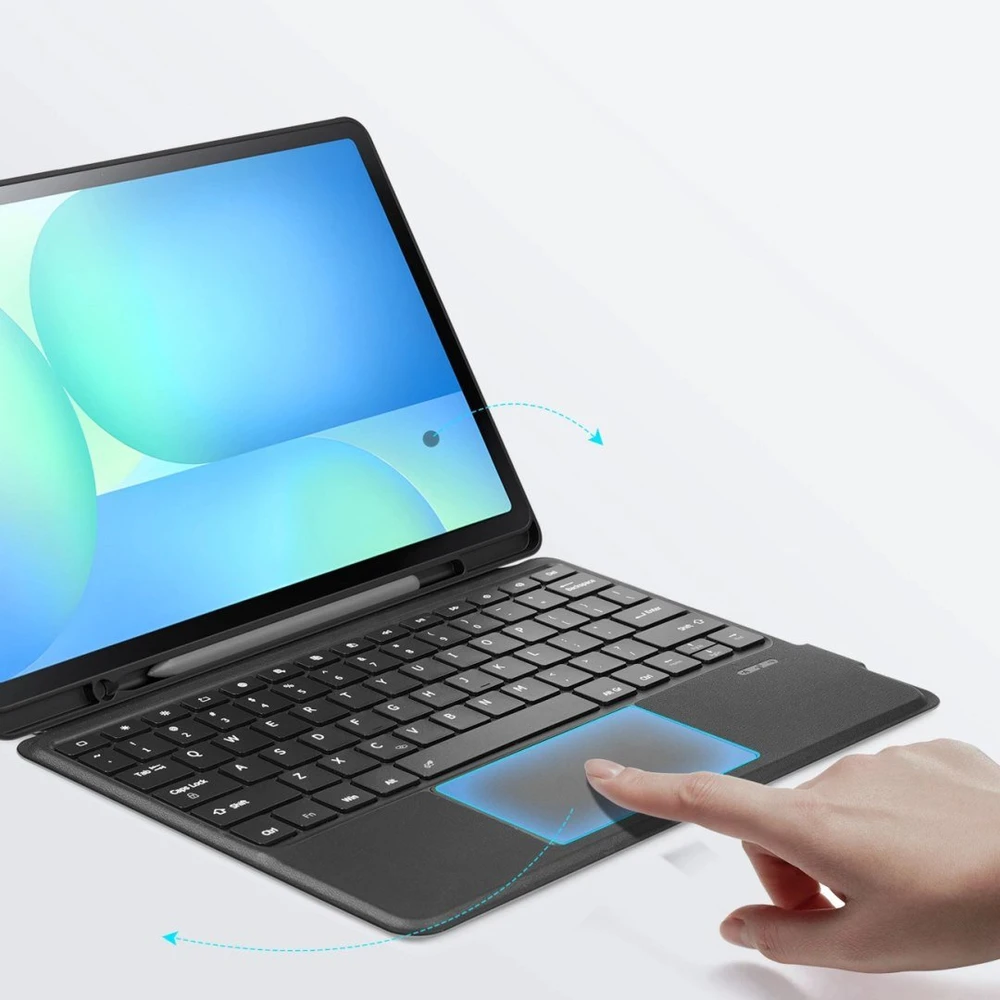 Dėklas su klaviatūra Dux Ducis (DK series) skirtas Samsung Tab S10 FE+ (Plus) su pašvietimu – juodos spalvos