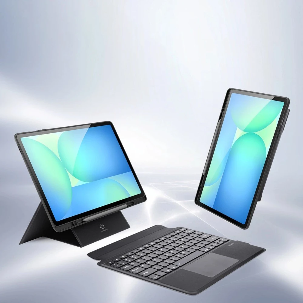 Dėklas su klaviatūra Dux Ducis (DK series) skirtas Samsung Tab S10 FE+ (Plus) su pašvietimu – juodos spalvos