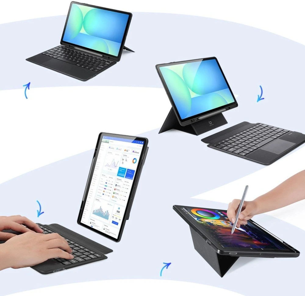 Dėklas su klaviatūra Dux Ducis (DK series) skirtas Samsung Tab S10 FE+ (Plus) su pašvietimu – juodos spalvos