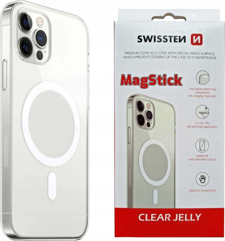 Swissten Clear Jelly MagStick nugaros dėklas, skirtas Apple iPhone 15 Pro Max