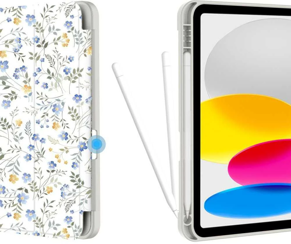 „Tech-Protect SC“ rašiklio dėklas, skirtas „iPad 10.9" 2022“ (10-osios kartos) / „11" 2025“ (11-osios kartos) – ramunės su lapais