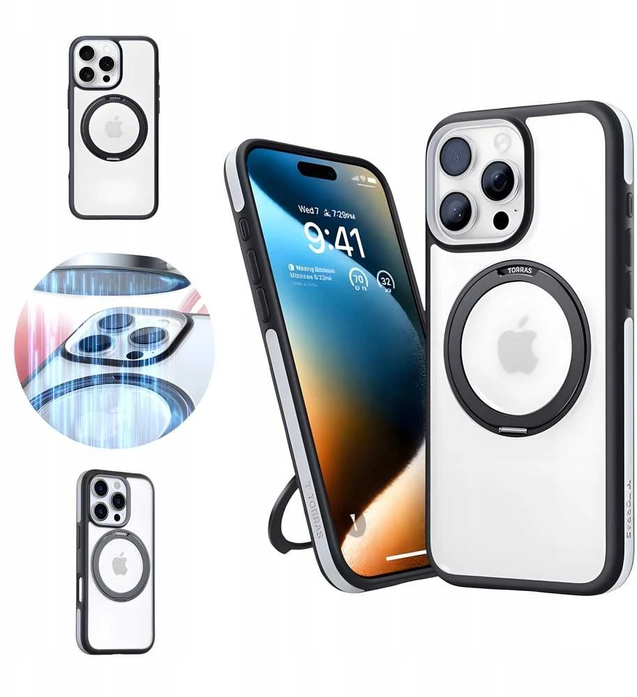Torras „Ostand R Fusion“ dėklas, skirtas „iPhone 16 Pro“ (juodas)