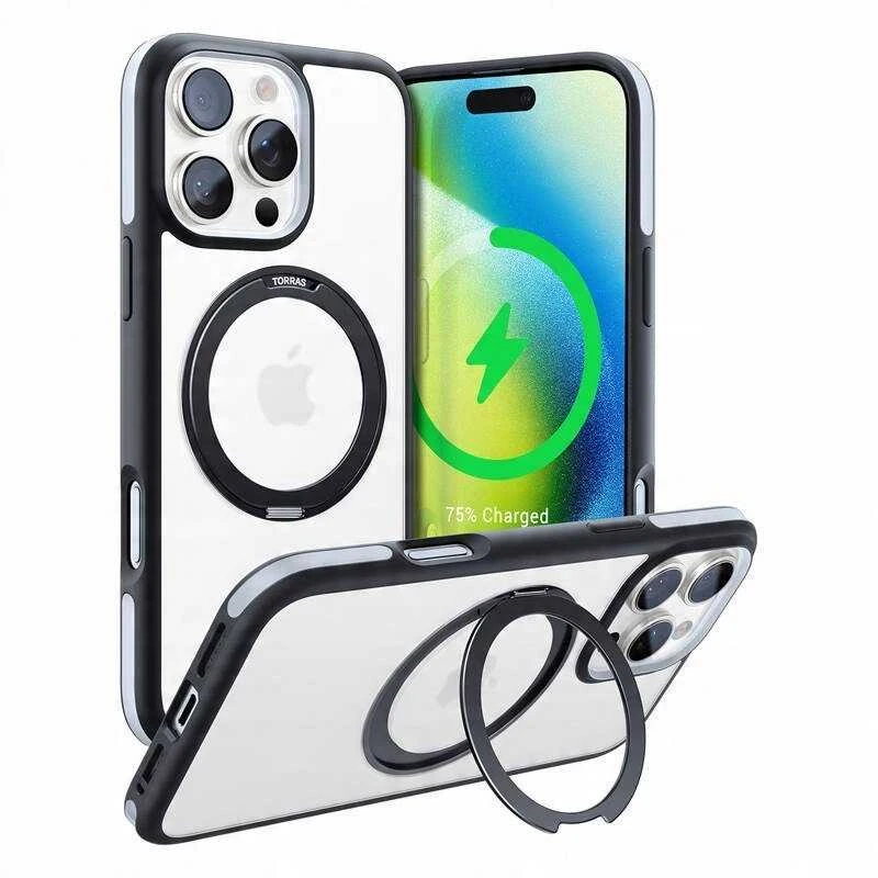 Torras „Ostand R Fusion“ dėklas, skirtas „iPhone 16 Pro“ (juodas)