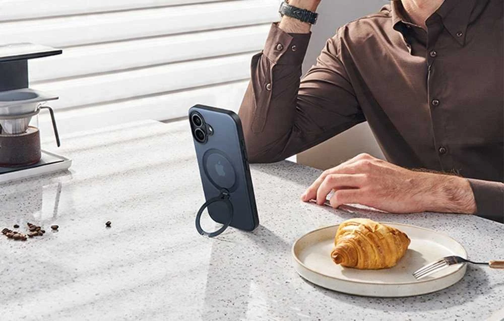 Dėklas Torras Ostand Spin Case, skirtas iPhone 16 (mėlynas)