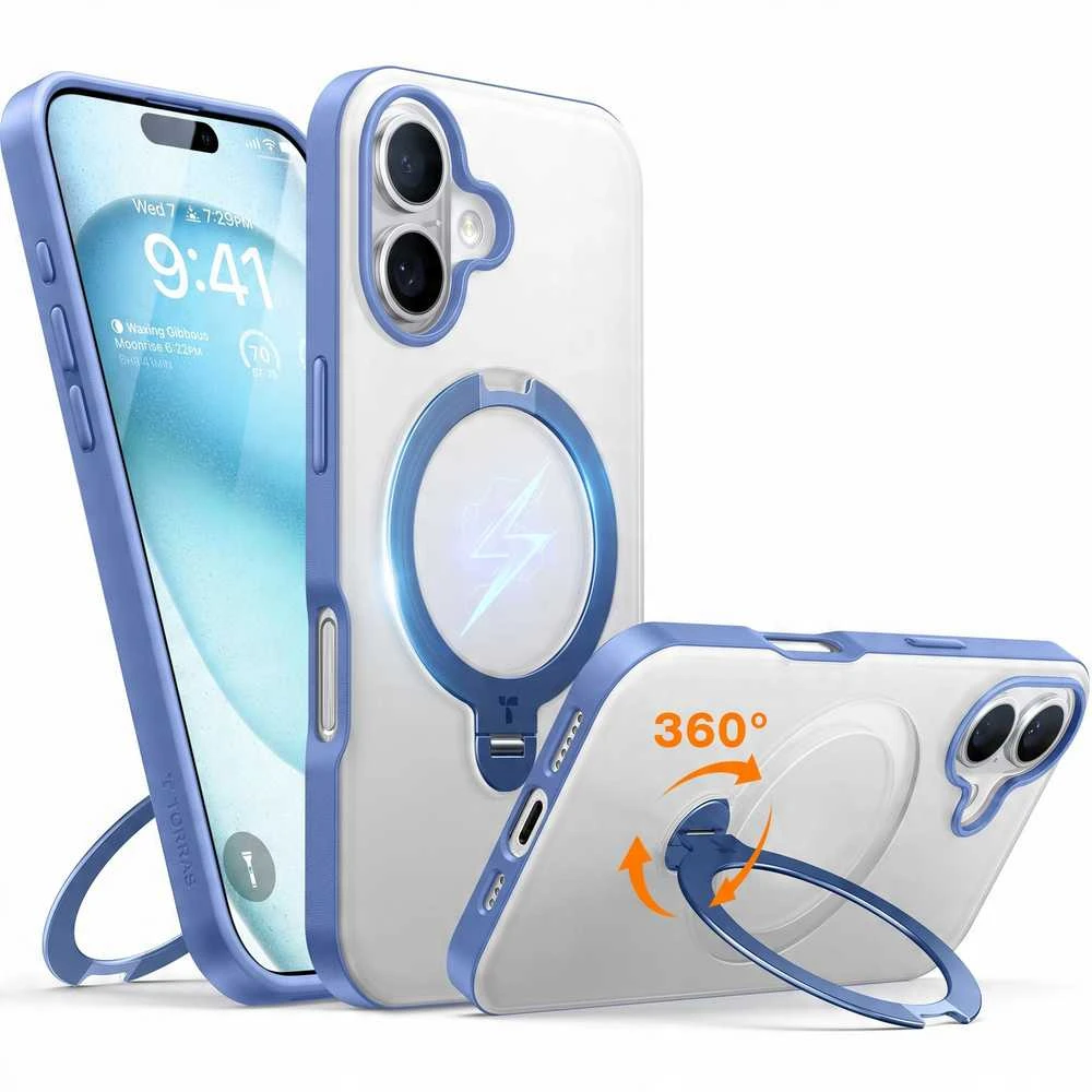 Dėklas Torras Ostand Spin Case, skirtas iPhone 16 (mėlynas)