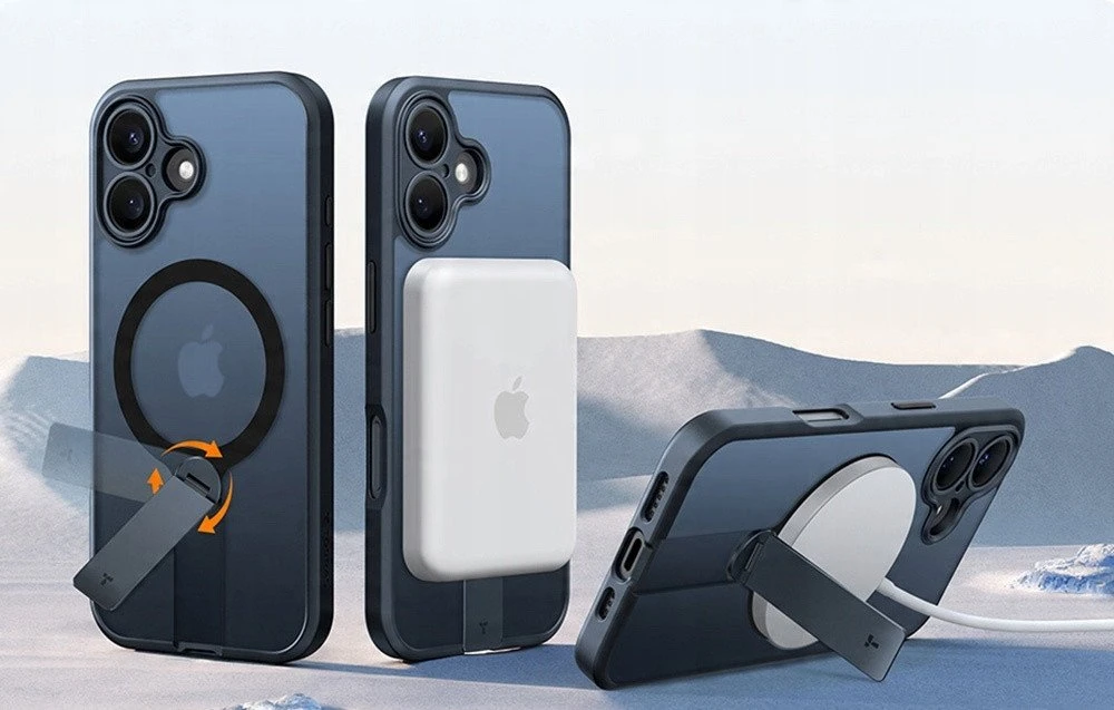 Dėklas Torras Pstand Spin Case, skirtas iPhone 16 Plus (juodas)