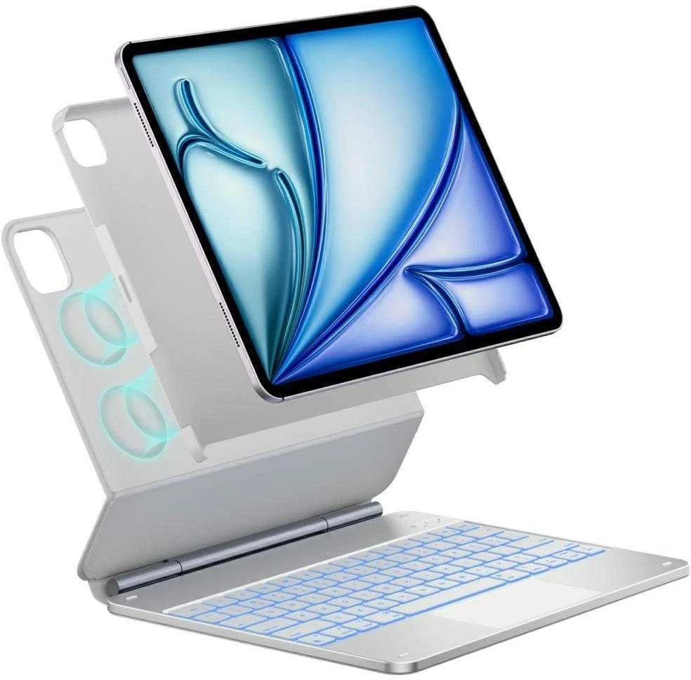 Dėklas Typecase Edge + su klaviatūra do iPad Pro 13" 2024/2025 sidabrinė