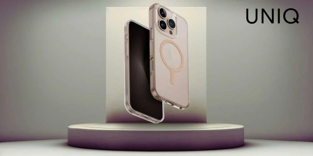 Uniq Clario Magclick įkrovimo dėklas, skirtas iPhone 16 Pro Max – skaidrus auksinis