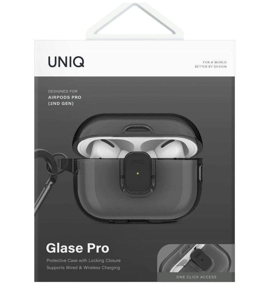Dėklas UNIQ Glase Pro skirtas AirPods Pro 2 Lock Dėklas smoke
