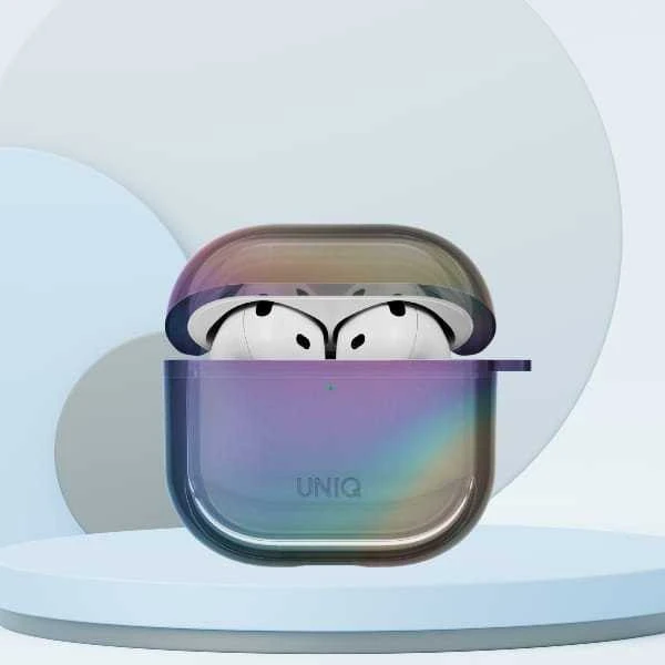 „Uniq Iridescia AirPods 4“ pakabinamas dėklas – holografinis, daugiaspalvis