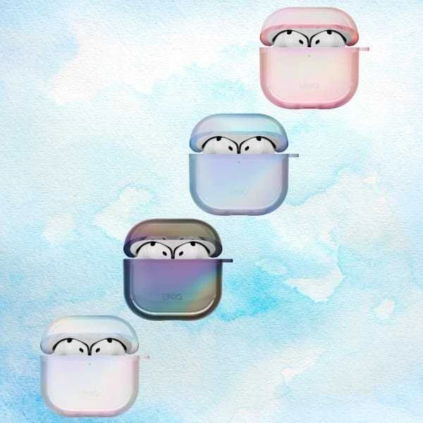 „Uniq Iridescia AirPods 4“ pakabinamas dėklas – holografinis, daugiaspalvis