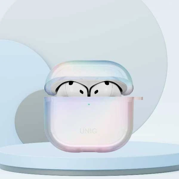 „Uniq Iridescia“ dėklas, skirtas „AirPods 4“ ausinėms, pakabinamas dėklas – holografinis baltas