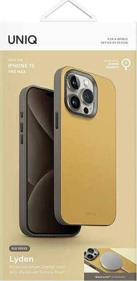 UNIQ Lyden DS Apple iPhone 15 Pro Max 6.7″ Magclick Charging dėklas yellow-pilkos spalvos canary yellow-flint pilkos spalvos