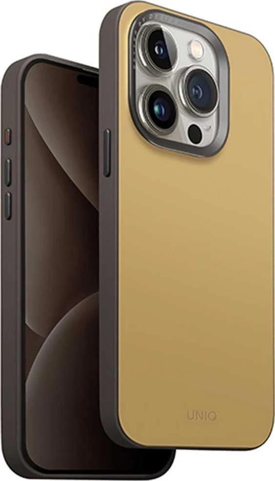 UNIQ Lyden DS Apple iPhone 15 Pro Max 6.7″ Magclick Charging dėklas yellow-pilkos spalvos canary yellow-flint pilkos spalvos